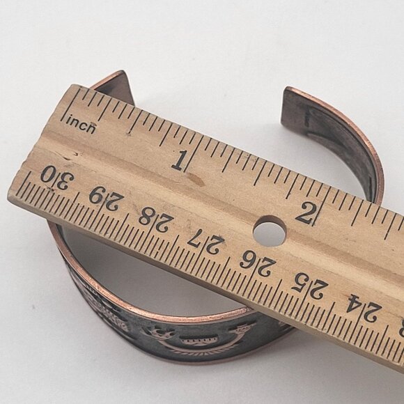 Copper Cuff Bracelet Etched Buffalo Dancer Rainbow Yei Design WM - Picture 8 of 11